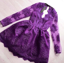Load image into Gallery viewer, Short Purple Prom Lace Dress For Homecoming Party