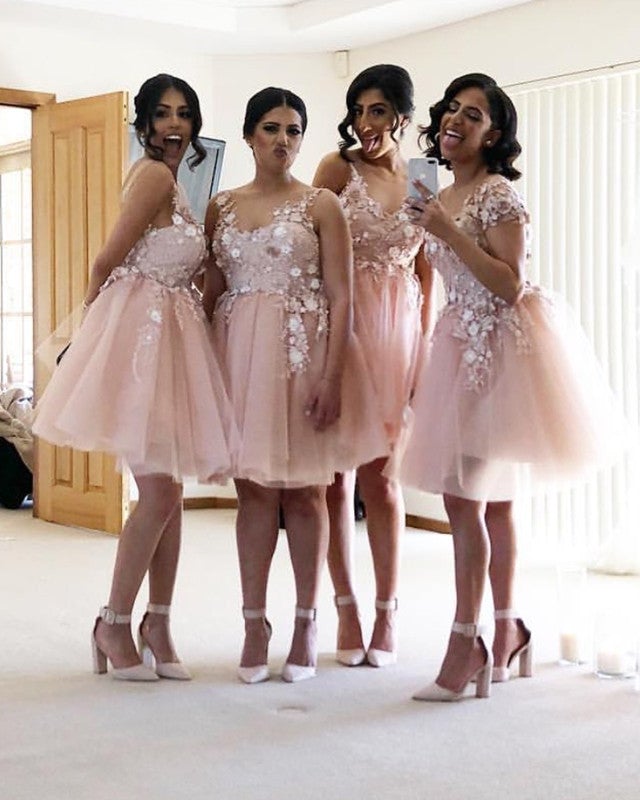 Dresses With Mixed Style Bridesmaid Dresses Tulle Short Wedding
