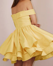 Load image into Gallery viewer, Short Ruffles Yellow Prom Dresses Off The Shoulder
