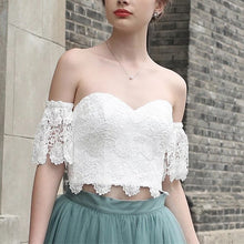 Load image into Gallery viewer, Short Sage Green Two Piece Prom Dress Lace Crop