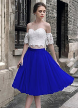 Load image into Gallery viewer, Short Sage Green Two Piece Prom Dress Lace Crop