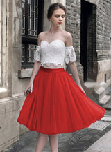 Load image into Gallery viewer, Short Sage Green Two Piece Prom Dress Lace Crop