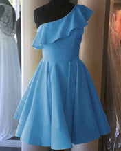 Load image into Gallery viewer, Short Blue Homecoming Dresses One Shoulder