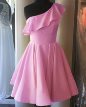 Load image into Gallery viewer, Short Pink Homecoming Dresses One Shoulder