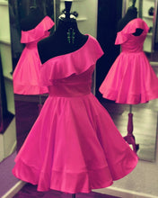 Load image into Gallery viewer, Short Satin Ruffles Homecoming Dress One Shoulder