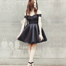 Load image into Gallery viewer, Short Satin V Neck Off Shoulder Cocktail Dresses