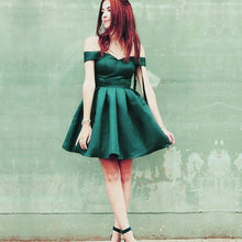 Load image into Gallery viewer, Short Satin V Neck Off Shoulder Cocktail Dresses-alinanova