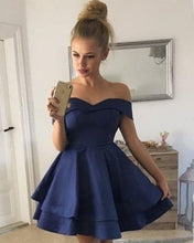Load image into Gallery viewer, Short Satin V Neck Off-The-Shoulder Prom Homecoming Dresses