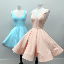 Load image into Gallery viewer, Short Satin V Neck Swing Prom Dresses Ball Gowns Homecoming Dress