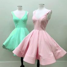 Load image into Gallery viewer, Short Satin V Neck Swing Prom Dresses Ball Gowns Homecoming Dress