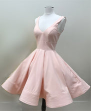 Load image into Gallery viewer, Short Satin V Neck Swing Prom Dresses Ball Gowns Homecoming Dress