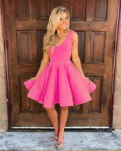 Load image into Gallery viewer, Short Satin V Neck Swing Prom Homecoming Dresses