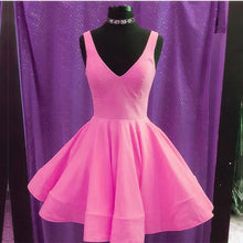 Load image into Gallery viewer, Short Satin V Neck Swing Prom Homecoming Dresses