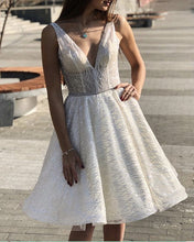 Load image into Gallery viewer, Short Sequins Wedding Dress V Neck Corset