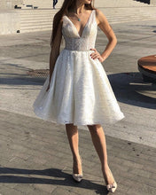Load image into Gallery viewer, Short Sequins Wedding Dress V Neck Corset