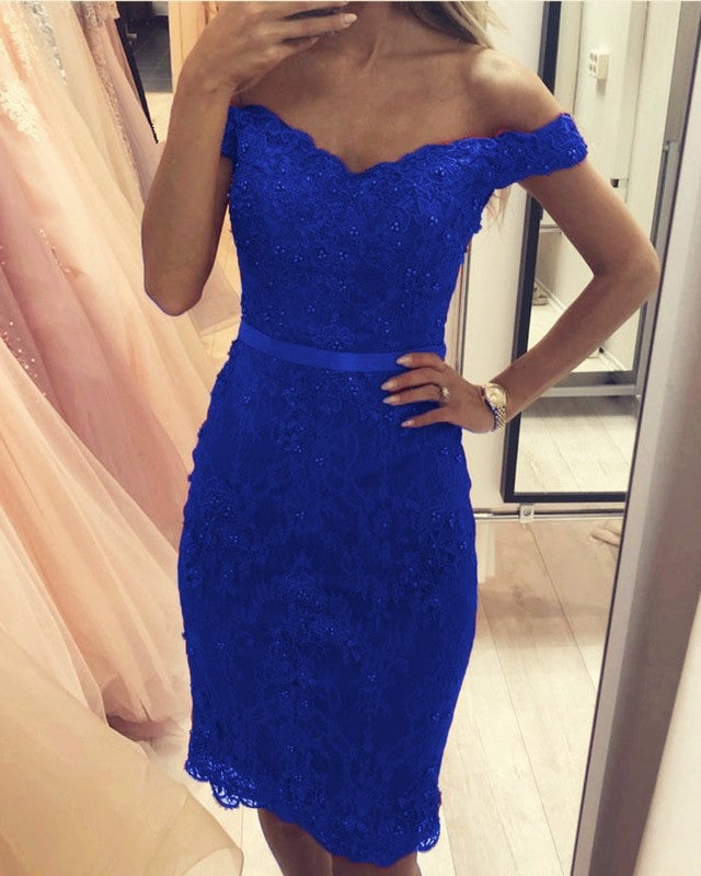 Short Sheath Lace Homecoming Dresses Off Shoulder Short Sheath Lace Homecoming Dresses Off Shoulder