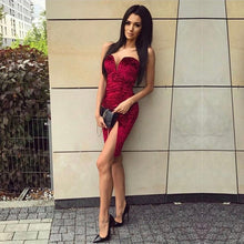 Load image into Gallery viewer, Short Sweetheart Bodice Corset Velvet Homecoming Dress With Slit-alinanova