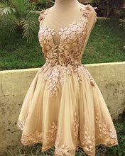 Load image into Gallery viewer, Champagne Homecoming Dresses Lace Embroidery