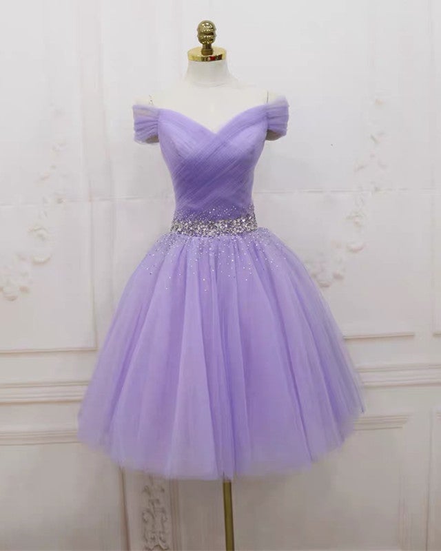 Short Tulle Off Shoulder Beaded Homecoming Dresses