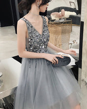 Load image into Gallery viewer, Short Silver Prom Dresses