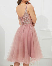 Load image into Gallery viewer, Short Tulle V Neck Homecoming Dresses Sequin Beaded