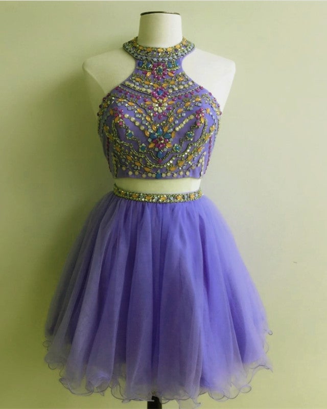 Short Two Piece Prom Dresses Beaded Top
