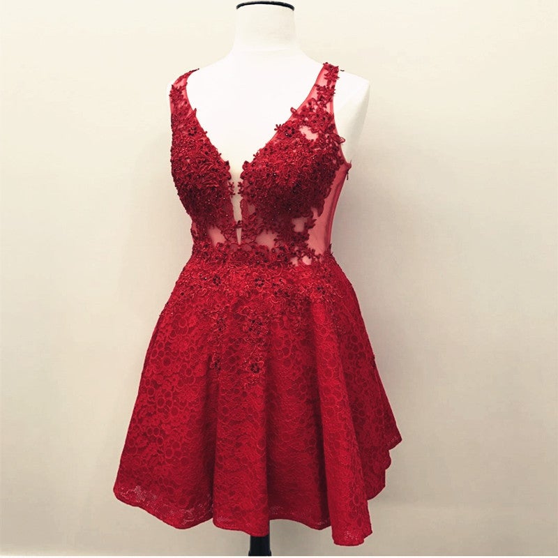 short homecoming dresses 2017 Elegant Short V Neck Lace Homecoming Dresses