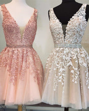 Load image into Gallery viewer, Lace-Homecoming-Dresses-V-neck-Tulle-Prom-Cocktail-Dress
