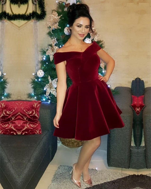 Short Velvet V-neck Homecoming Dresses Off Shoulder Cocktail Party Dress Short Velvet V-neck Homecoming Dresses Off Shoulder Cocktail Party Dress