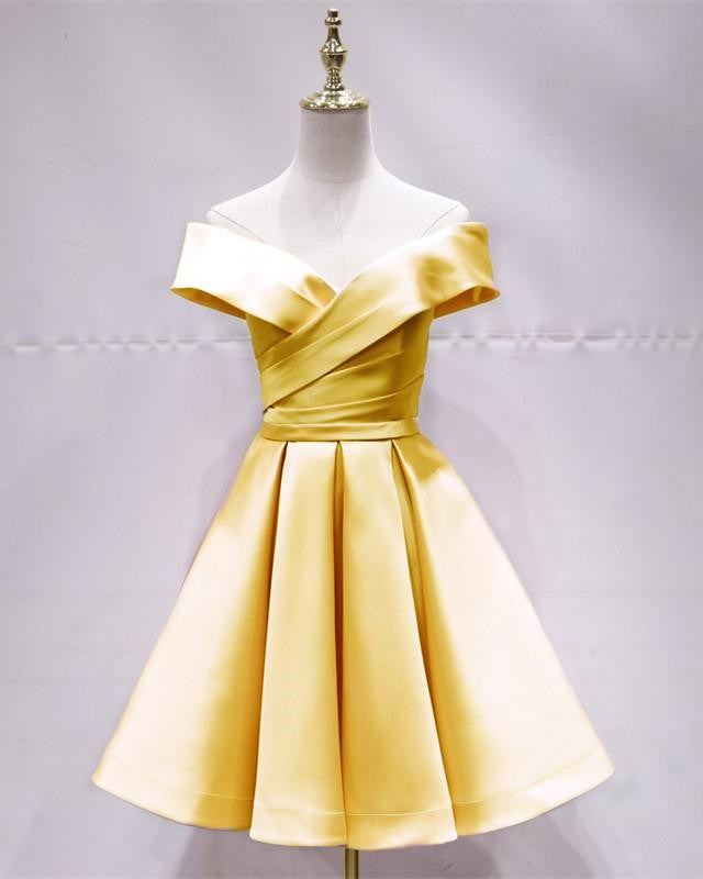 Short Yellow Homecoming Dresses Satin Off The Shoulder Short Yellow Homecoming Dresses Satin Off The Shoulder