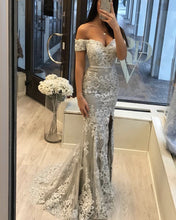 Load image into Gallery viewer, Silver Evening Dress Off Shoulder