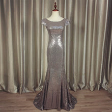 Load image into Gallery viewer, Silver Sequin Cap Sleeves Bridesmaid Dresses Floor Length