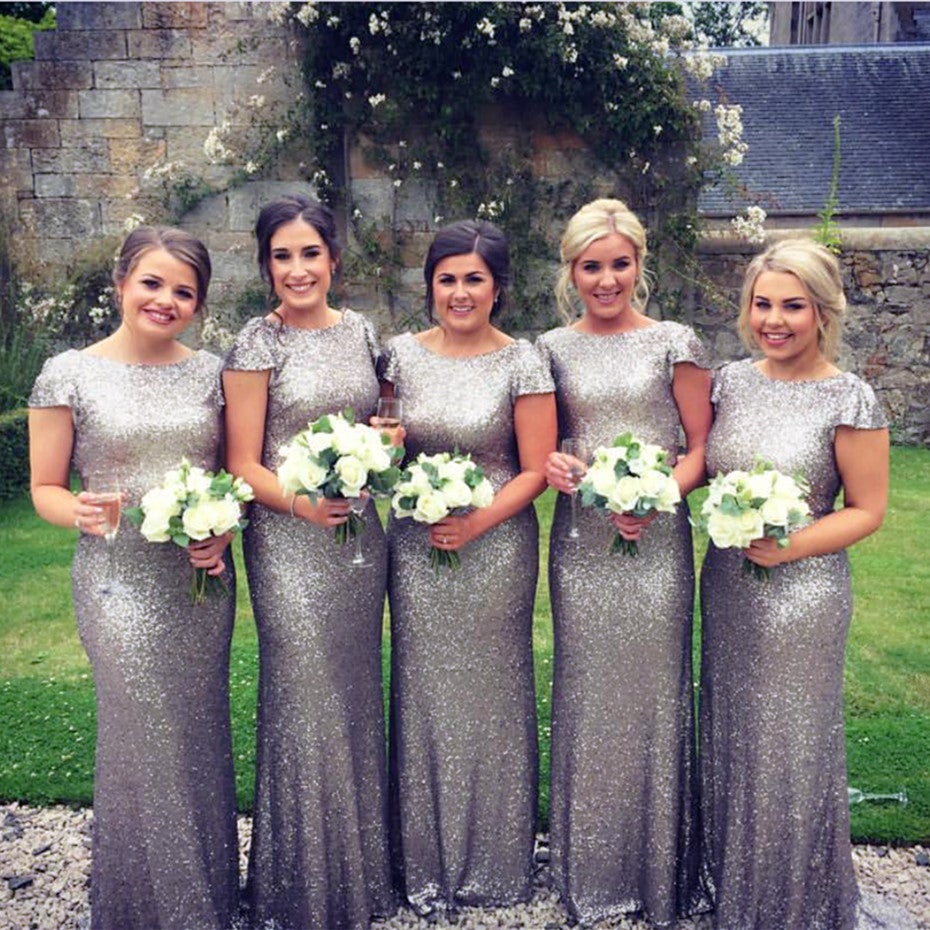 Silver Sequin Cap Sleeves Bridesmaid Dresses Floor Length Silver Sequin Cap Sleeves Bridesmaid Dresses Floor Length