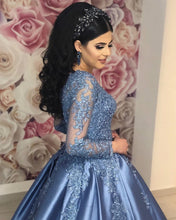 Load image into Gallery viewer, Silver Wedding Dresses Ball Gowns Lace Long Sleeves-alinanova