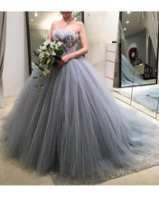 Load image into Gallery viewer, Silver Wedding Gown Tulle Strapless Bridal Dresses
