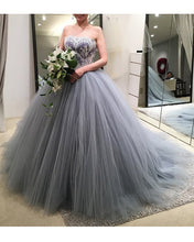 Load image into Gallery viewer, Silver Wedding Gown Tulle Strapless Bridal Dresses