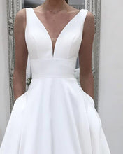 Load image into Gallery viewer, Simple V Neck Wedding Satin Dress