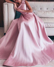 Load image into Gallery viewer, Simple Long Satin Prom Dresses One Shoulder With Bow