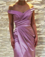 Load image into Gallery viewer, Sexy Mermaid Pleated V Neck Satin Dresses