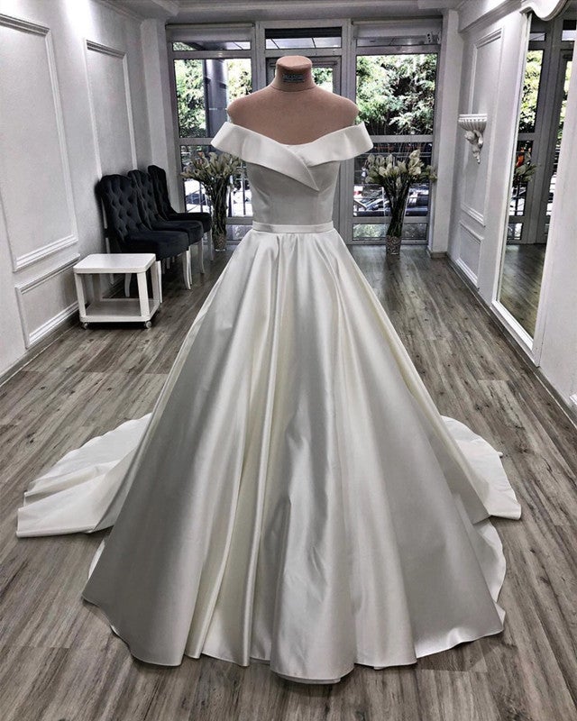Simple Satin Wedding Dress Ball Gown Off Shoulder Simple Satin Wedding Dress Ball Gown Off Shoulder