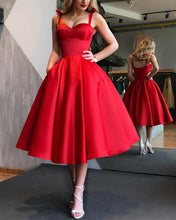 Load image into Gallery viewer, Red-Bridesmaid-Dresses-Tea-Length-Cocktail-Dresses
