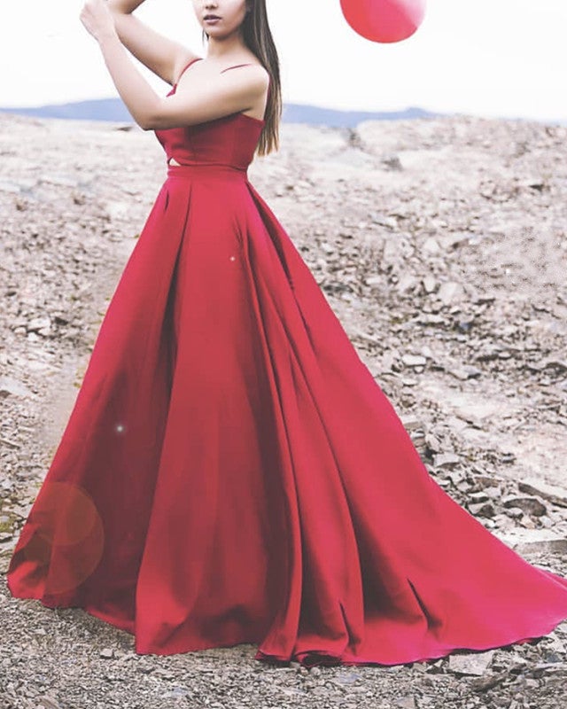 Spaghetti Straps V Neck Satin Ball Gown Spaghetti Straps V Neck Satin Ball Gown