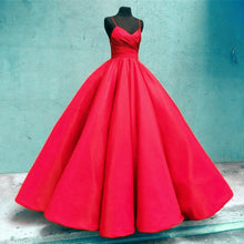 Load image into Gallery viewer, Spaghetti Straps V Neck Satin Wedding Dresses Ball Gowns