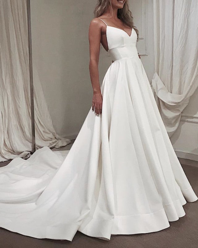 Spaghetti Straps V-neck Empire Satin Wedding Dresses Spaghetti Straps V-neck Empire Satin Wedding Dresses