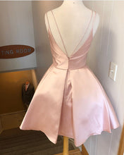 Load image into Gallery viewer, Spaghetti Straps V-neck Homecoming Dresses Satin Cocktail Dress