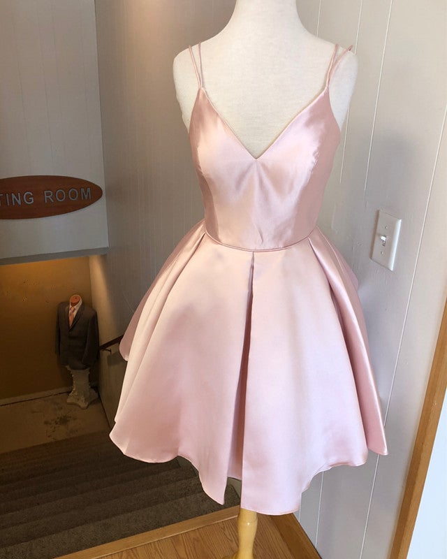 Spaghetti Straps V-neck Homecoming Dresses Satin Cocktail Dress Spaghetti Straps V-neck Homecoming Dresses Satin Cocktail Dress