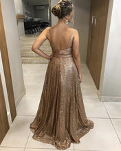 Load image into Gallery viewer, Sparkle Sequins Prom Long Dresses V Neck Spaghetti Straps