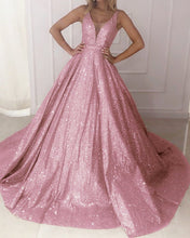 Load image into Gallery viewer, Pink Glitter Prom Ball Gown