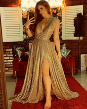 Load image into Gallery viewer, Gold Prom Dresses Long