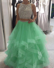 Load image into Gallery viewer, Sparkly Sequins Beaded Organza Layered Ball Gowns Prom Dresses Two Piece
